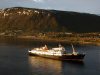 Die MS Harald Jarl kurz vorm Einlaufen in den Hafen von Troms